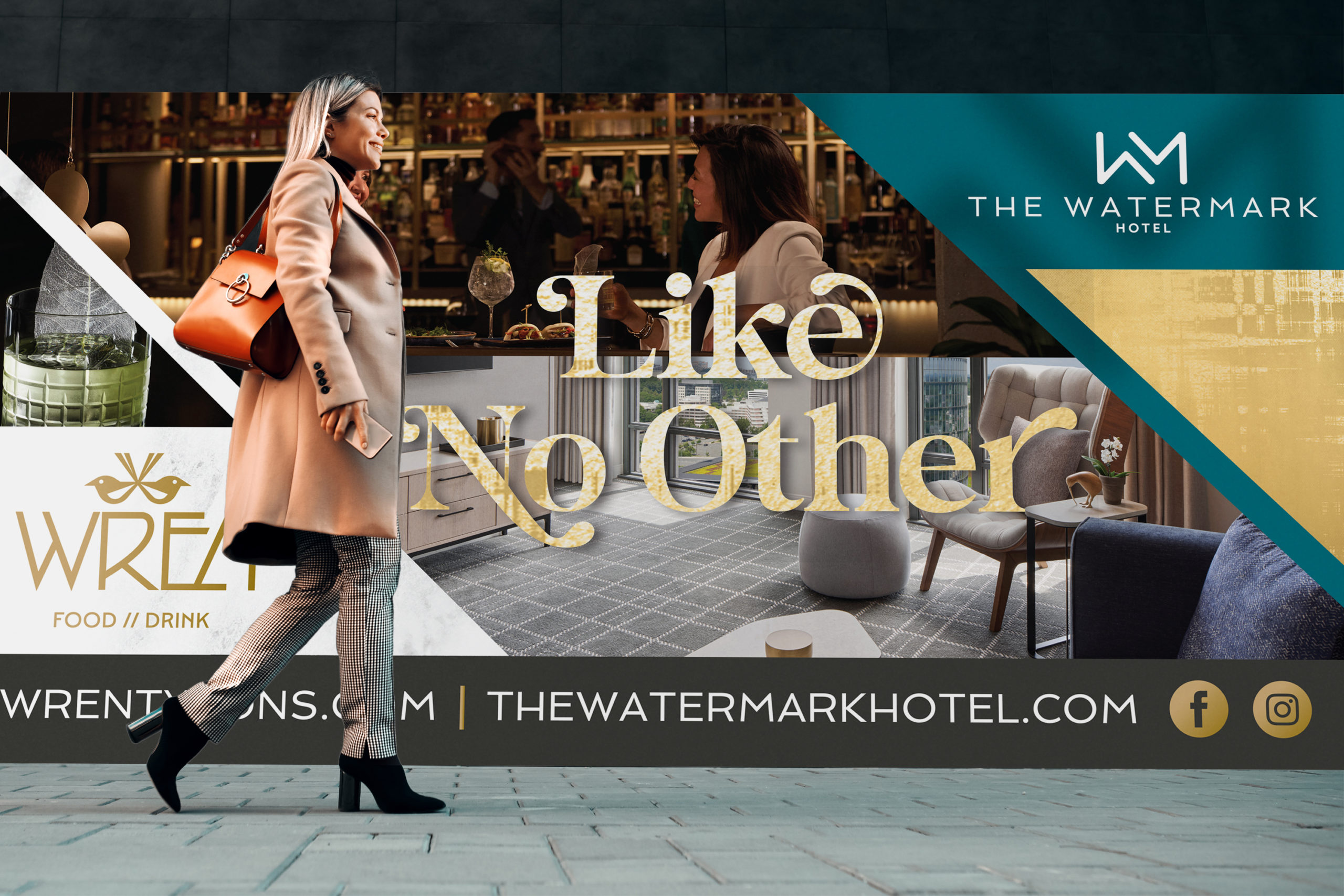 A collage of design and marketing materials completed by Red Thinking, a digital marketing agency in DC, for The Watermark Hotel.