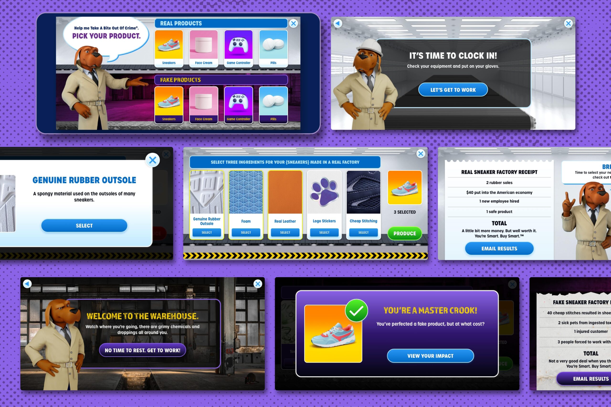 Agency design work done by Red Thinking for The National Crime Prevention Council's online game about fake products.
