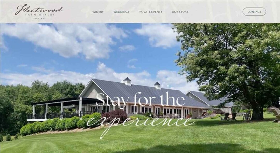 A screenshot of the website homepage of Fleetwood Farm Winery, showcasing the web design and development services of Red Thinking.