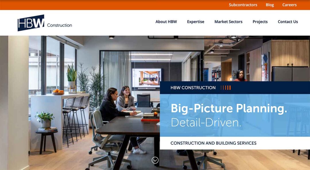 HBW Construction's website homepage, which showcases Red Thinking's web development and design services Northern VA.