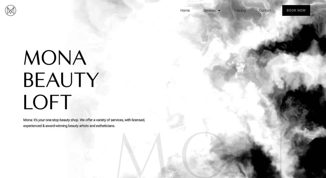A screenshot of Mona Beauty Loft's website homepage that was put together with Red Thinking's website design and development services.