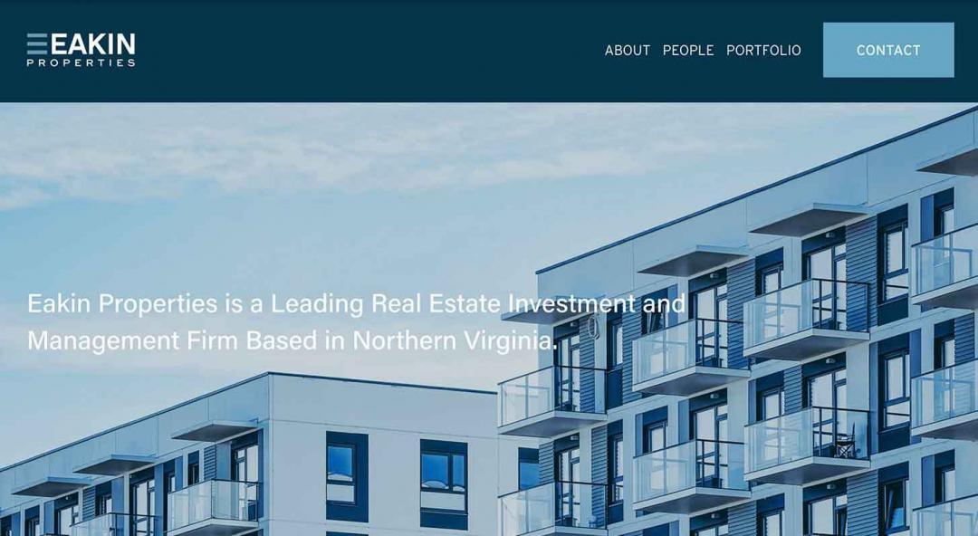 A screenshot of Eakin Properties' website homepage, showcasing Red Thinking's web page design and development services.
