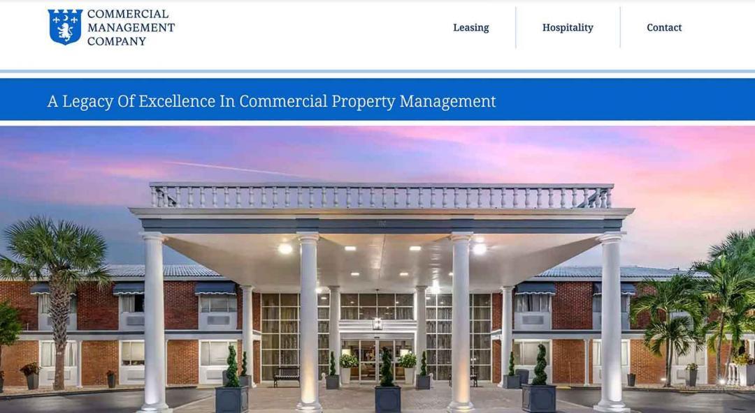The website homepage of Commercial Management Company, showcasing the creative web design and development services of Red Thinking.