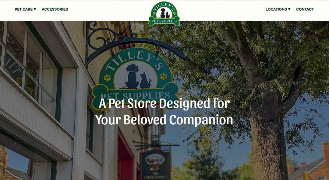 A screenshot of Tilley's Pet Supplies' website homepage, built with Red Thinking's website design and web development services.