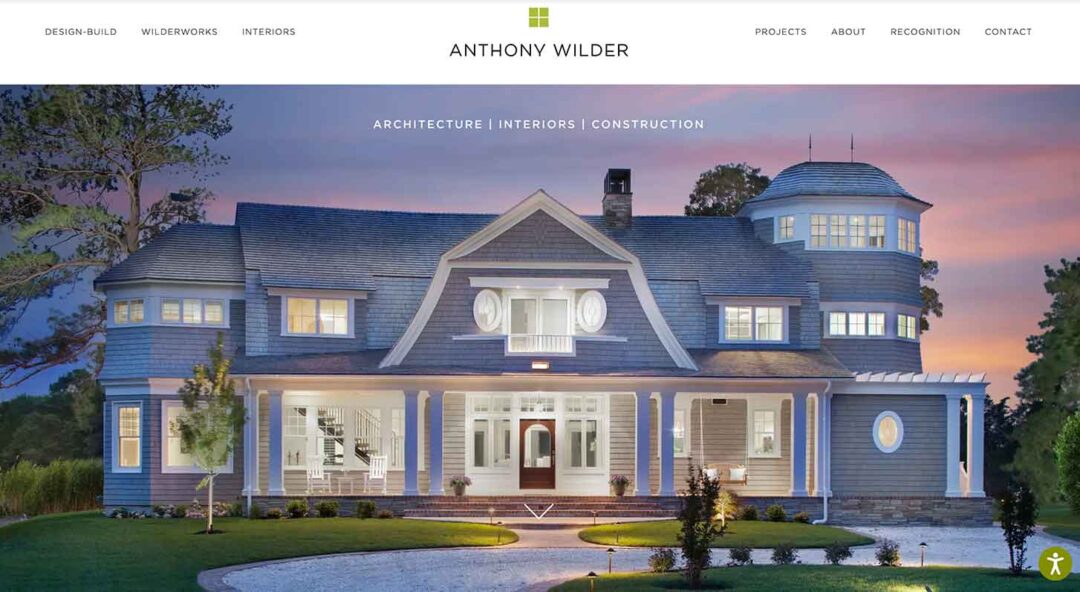 A screenshot of the homepage of an architecture firm's homepage, displaying the web design and development work of Red Thinking.