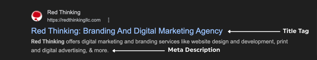 A screenshot of a search engine result for Red Thinking, a top digital marketing agency in DC.